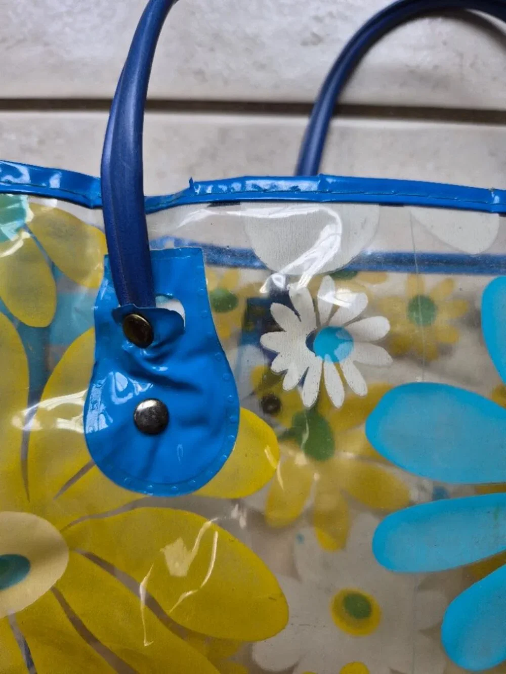 Vintage 1970s Plastic Flowered Tote Bag